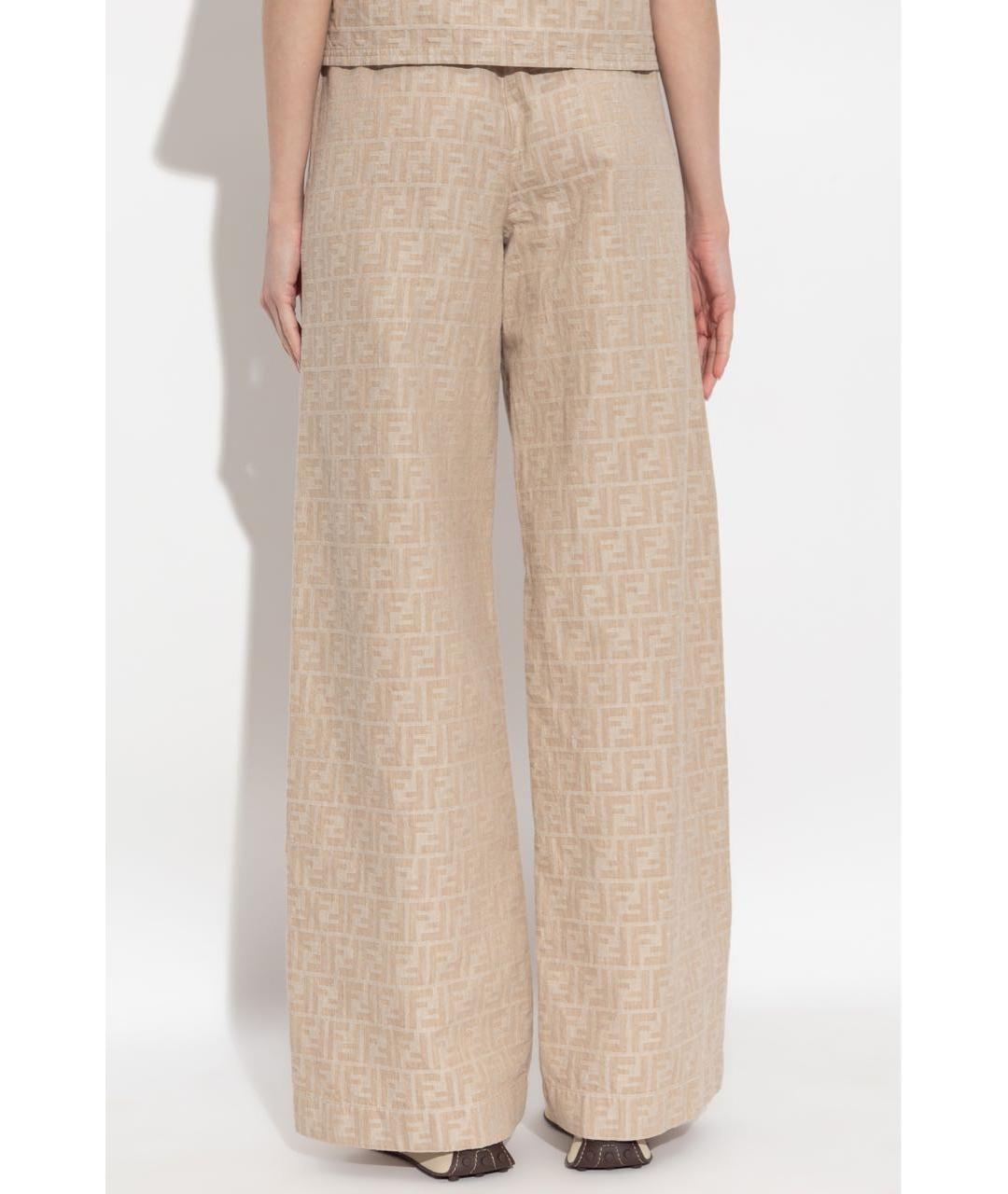 FENDI Бежевые хлопковые брюки широкие, фото 4
