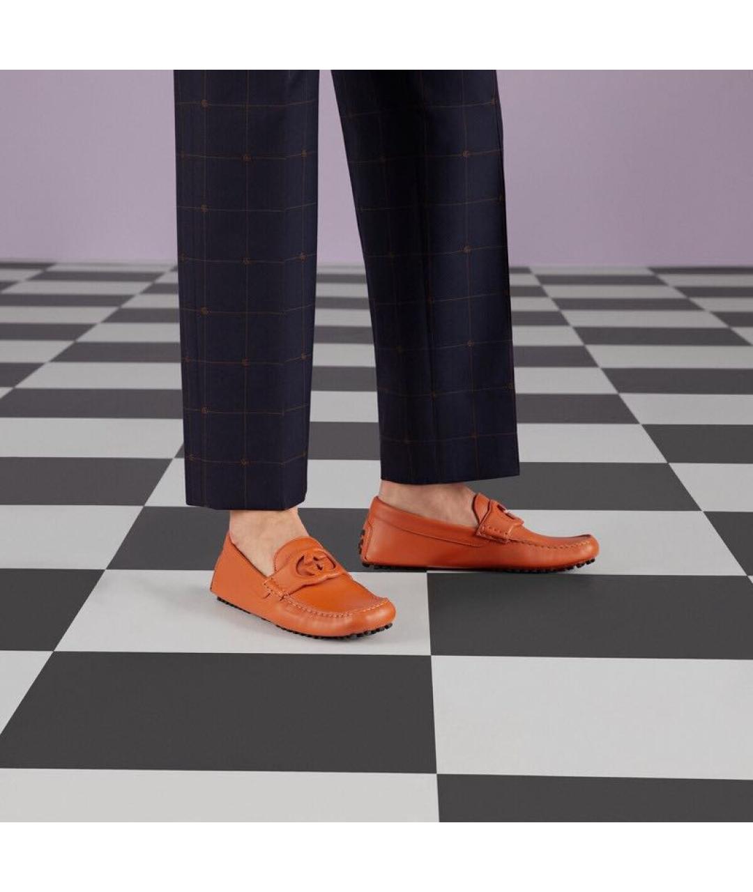 GUCCI Оранжевое кожаные мокасины, фото 5
