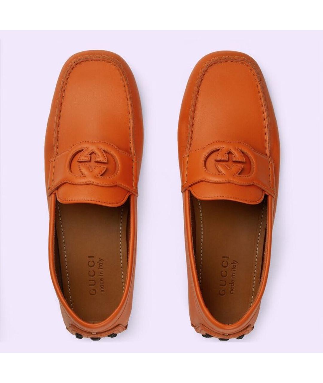 GUCCI Оранжевое кожаные мокасины, фото 3