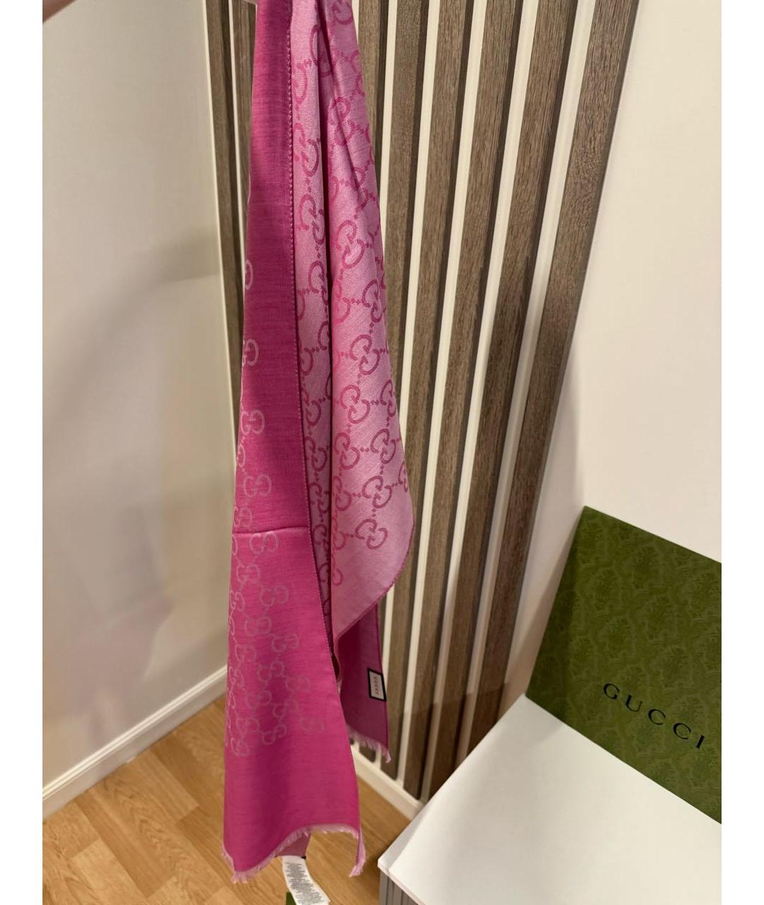 GUCCI Розовый шерстяной шарф, фото 6