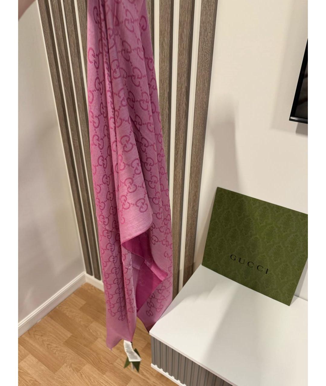 GUCCI Розовый шерстяной шарф, фото 4