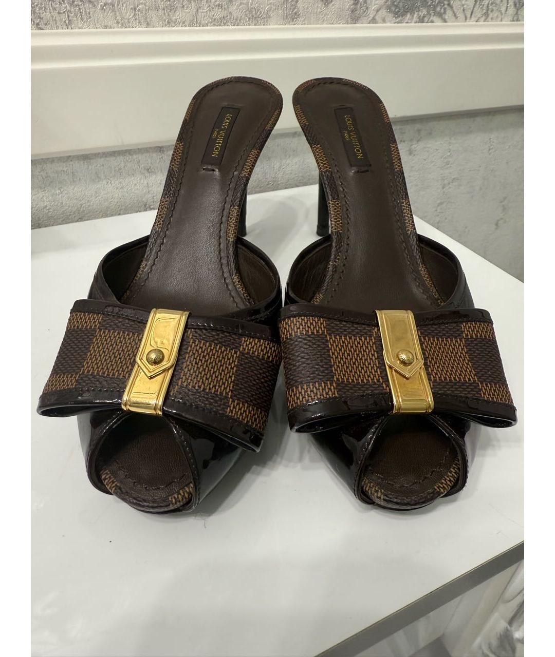 LOUIS VUITTON Коричневые кожаные мюли, фото 4