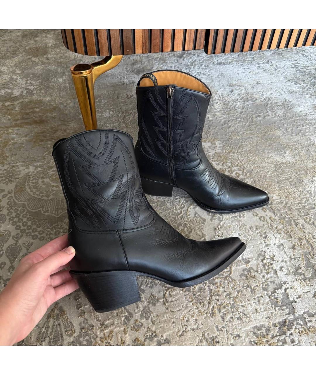 CHRISTIAN DIOR Черные кожаные ботинки, фото 2