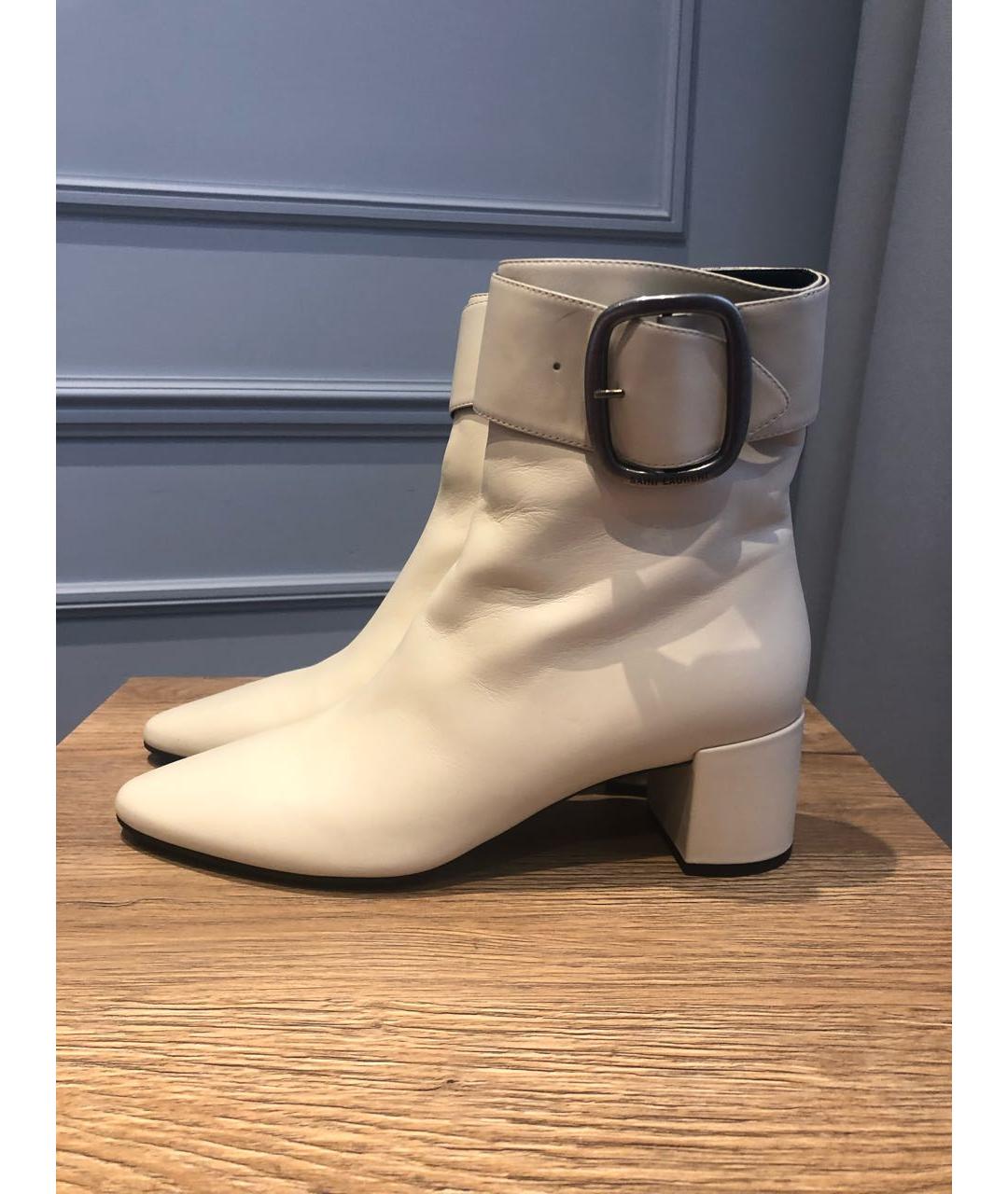 SAINT LAURENT Бежевые кожаные полусапоги, фото 8