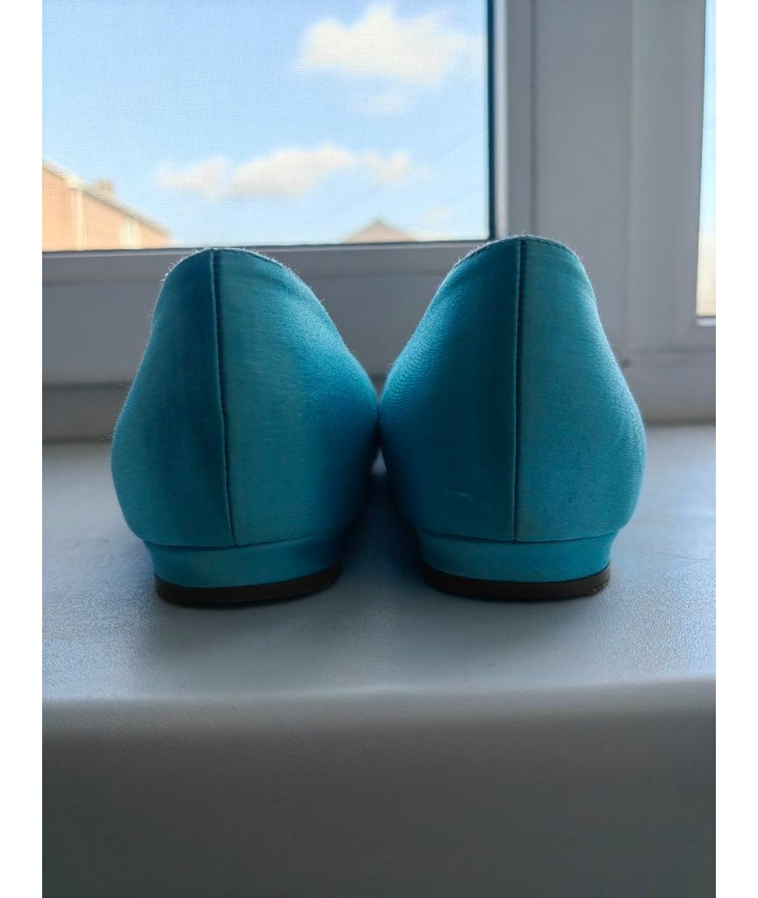 MANOLO BLAHNIK Голубые кожаные балетки, фото 4