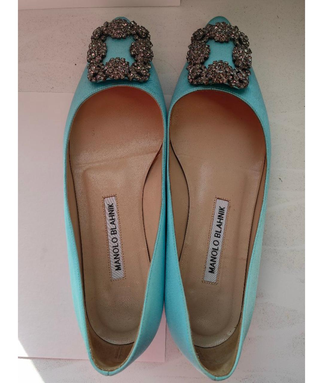 MANOLO BLAHNIK Голубые кожаные балетки, фото 3