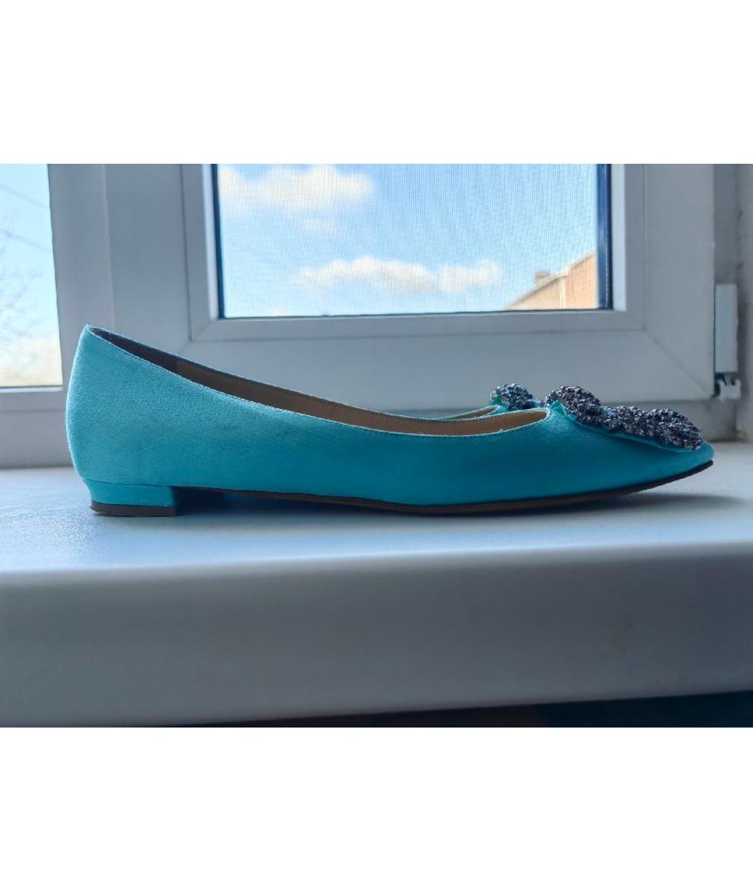 MANOLO BLAHNIK Голубые кожаные балетки, фото 6