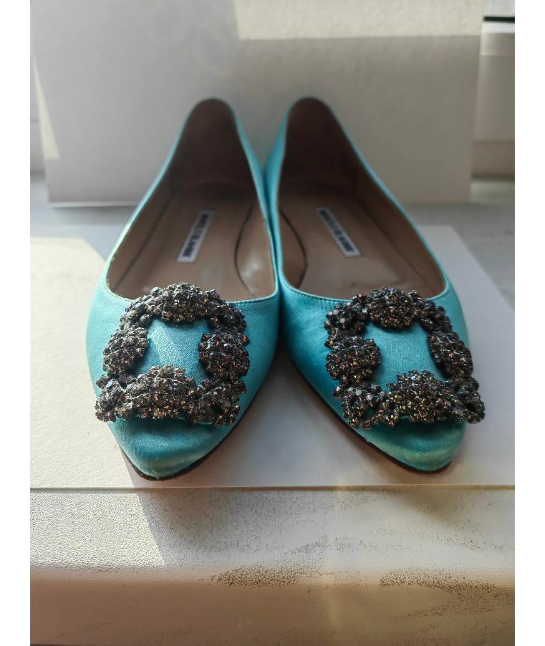 MANOLO BLAHNIK Голубые кожаные балетки, фото 2