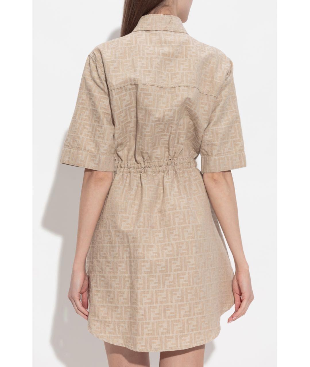 FENDI Бежевое хлопковое повседневное платье, фото 6