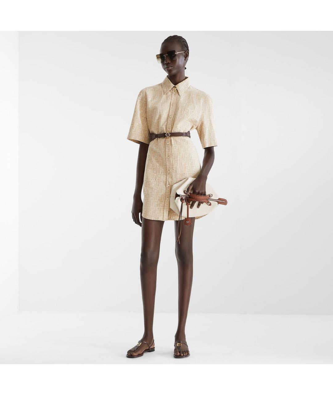 FENDI Бежевое хлопковое повседневное платье, фото 2