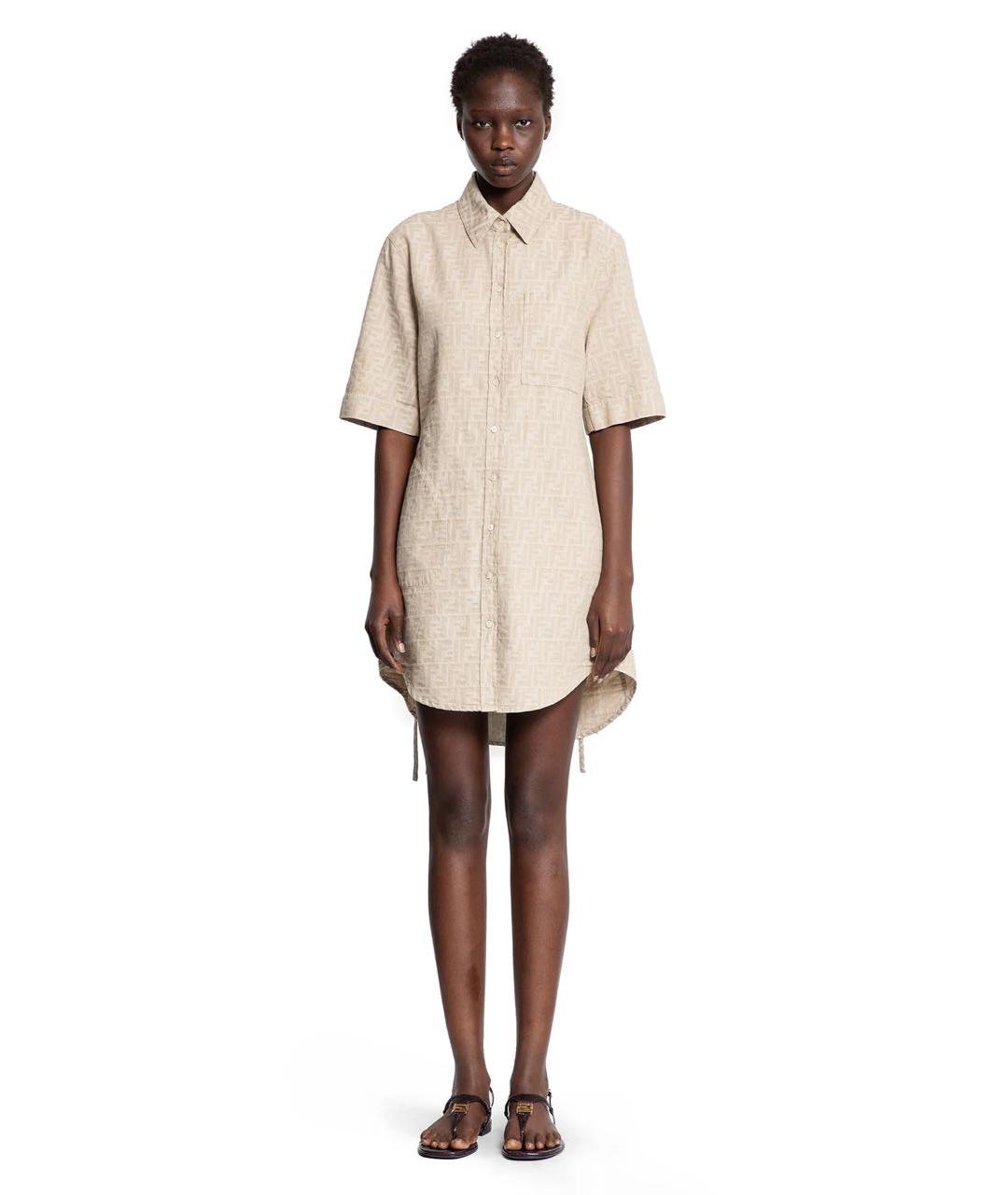 FENDI Бежевое хлопковое повседневное платье, фото 7