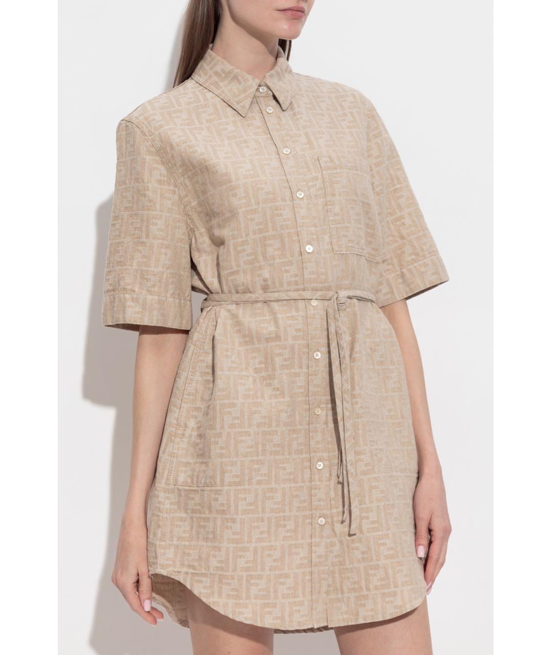 FENDI Бежевое хлопковое повседневное платье, фото 5