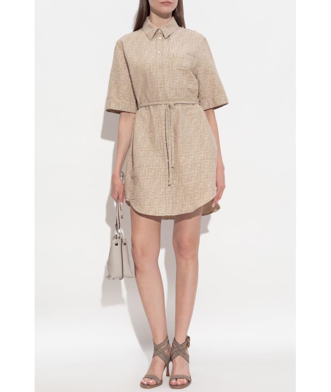 FENDI Бежевое хлопковое повседневное платье, фото 4