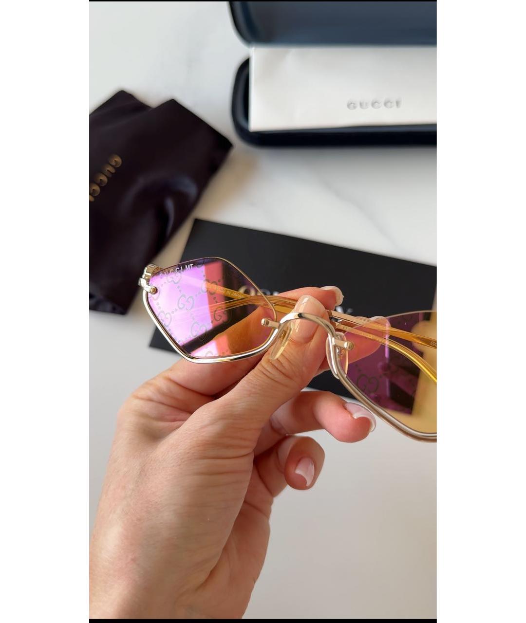 GUCCI Желтые металлические солнцезащитные очки, фото 6