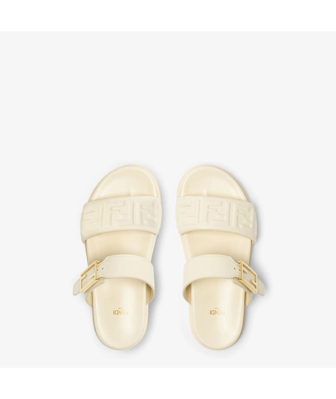 FENDI Белые кожаные шлепанцы, фото 3