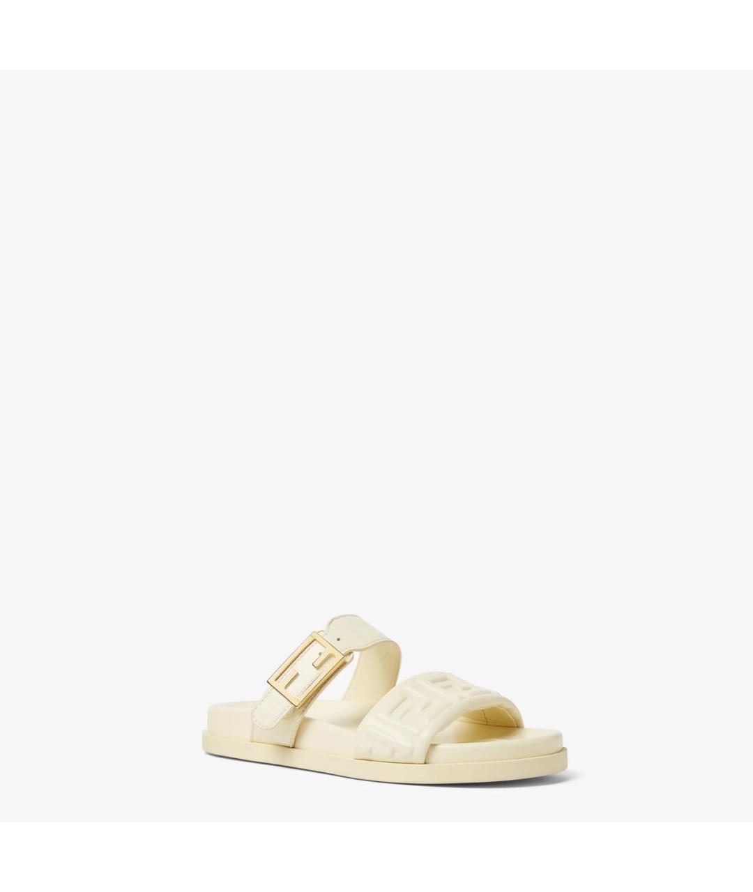 FENDI Белые кожаные шлепанцы, фото 4