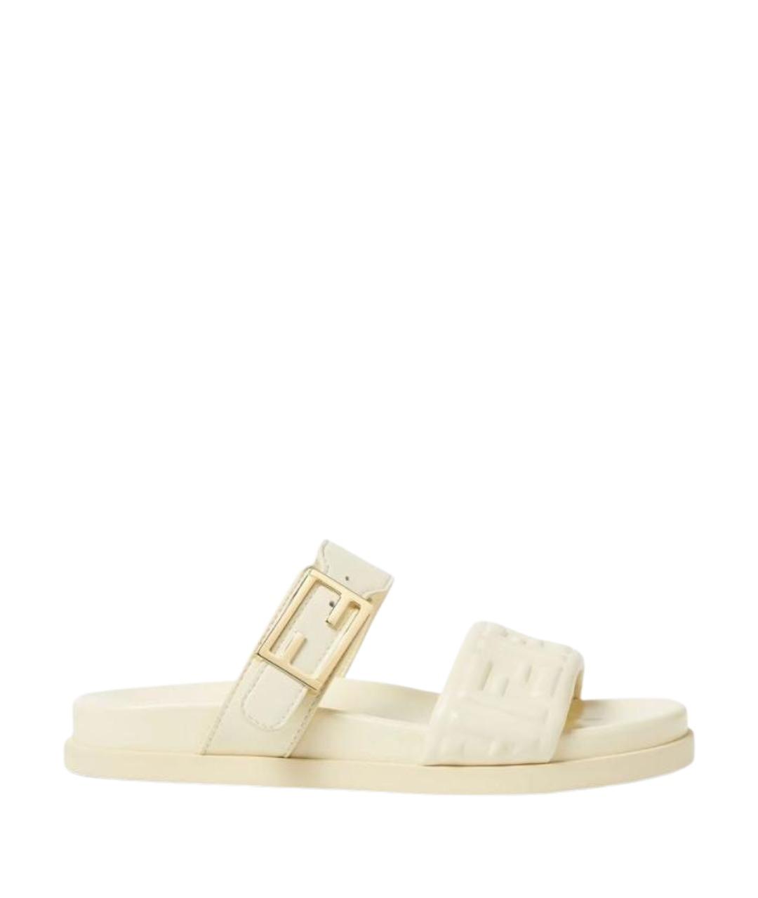 FENDI Белые кожаные шлепанцы, фото 1