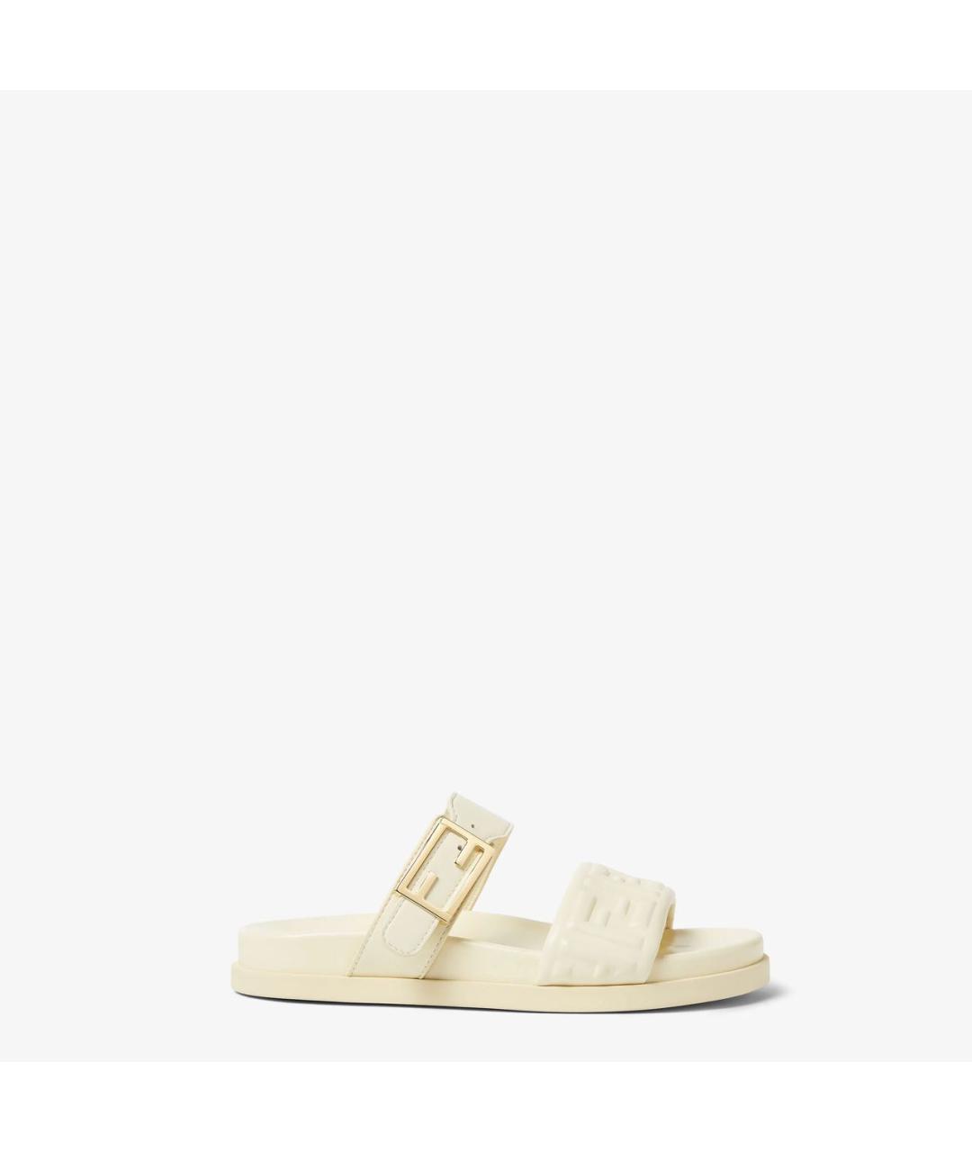 FENDI Белые кожаные шлепанцы, фото 6