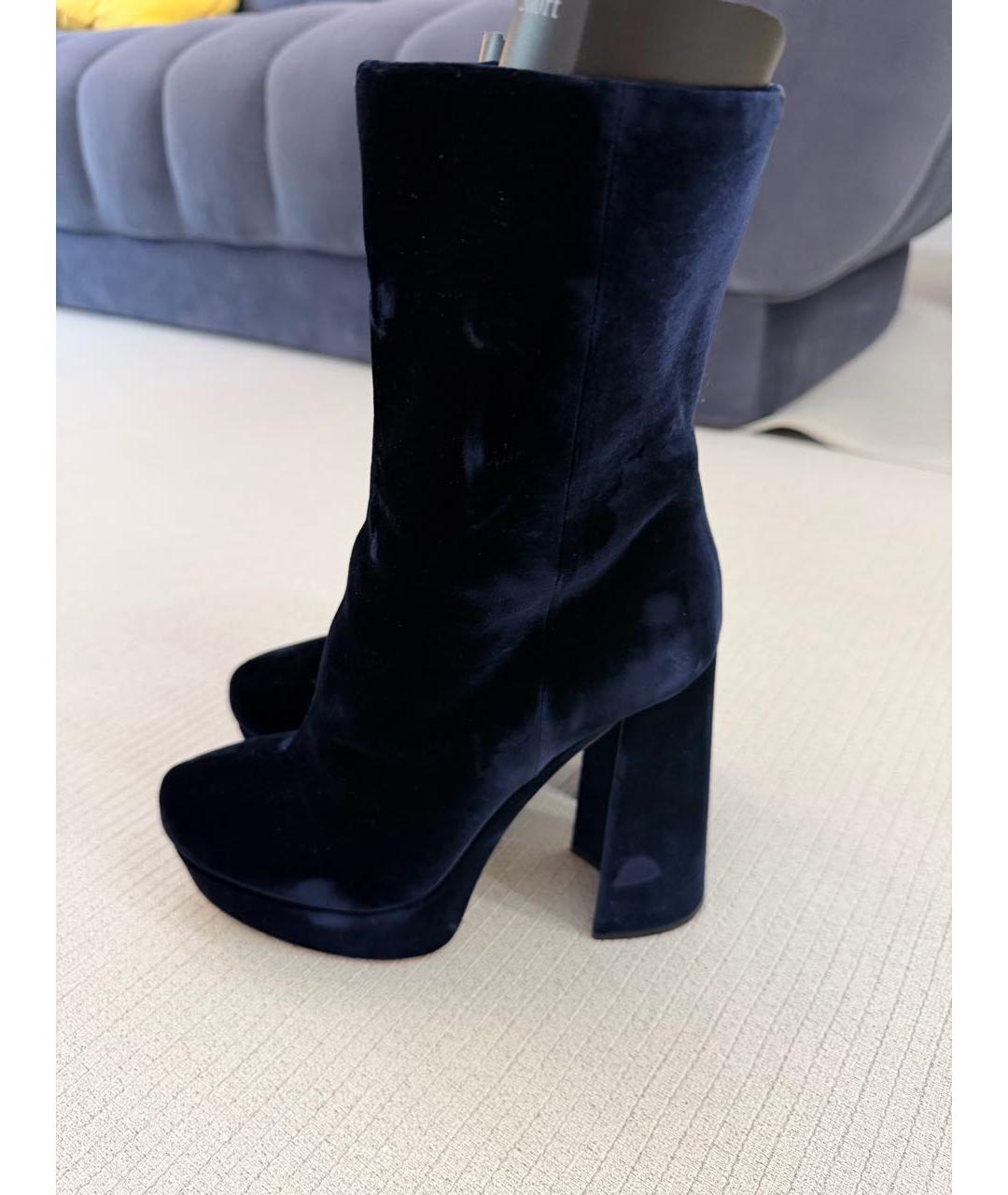 MIU MIU Темно-синие бархатные ботильоны, фото 8