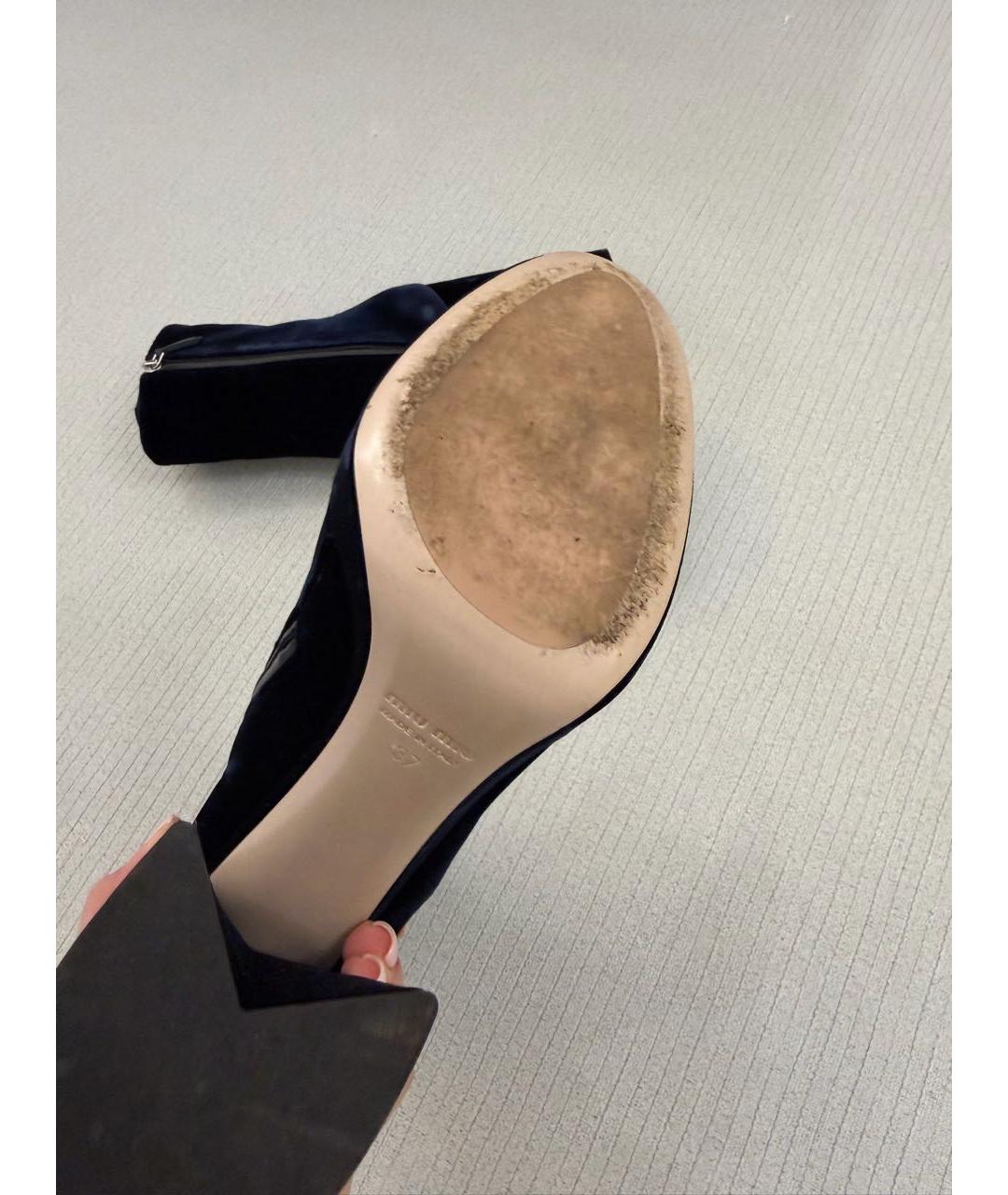 MIU MIU Темно-синие бархатные ботильоны, фото 7