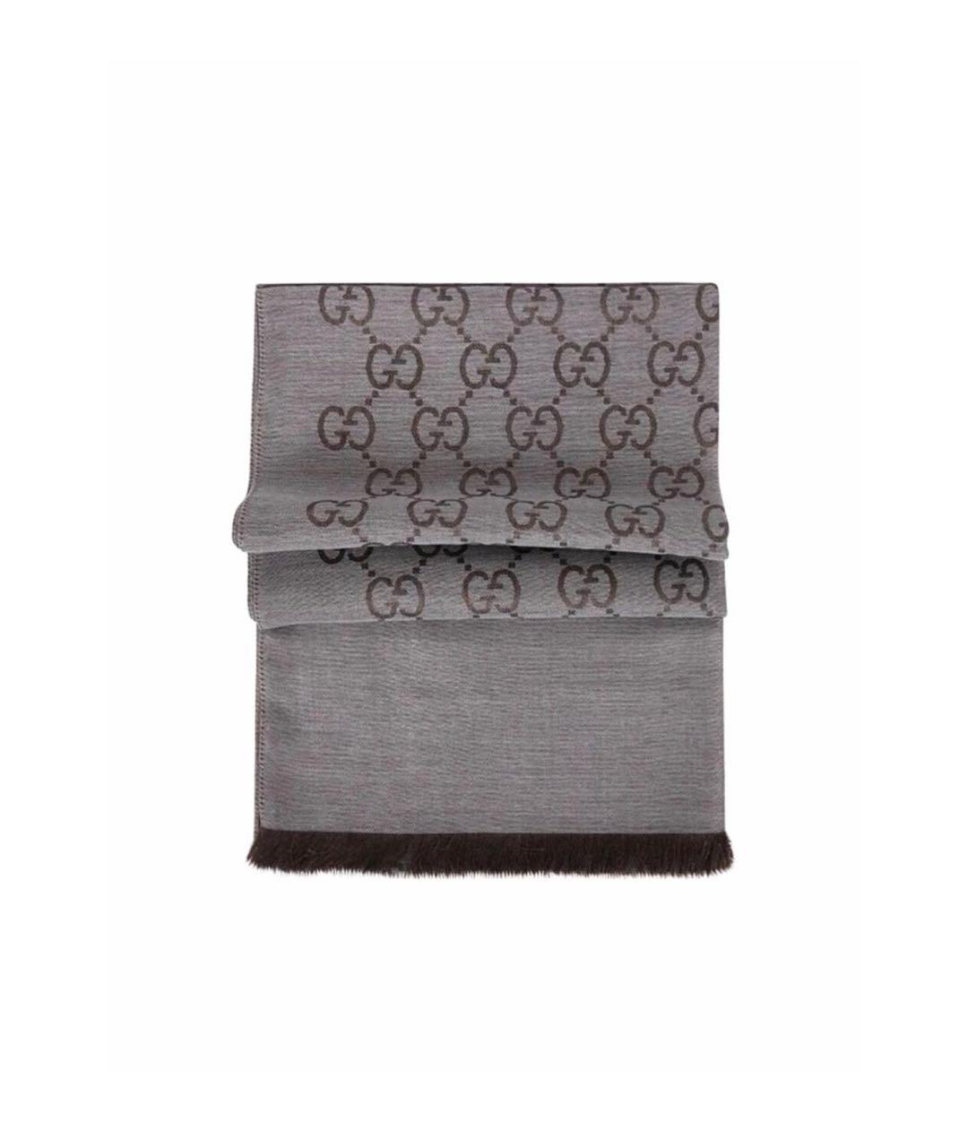 GUCCI Коричневый шерстяной шарф, фото 1