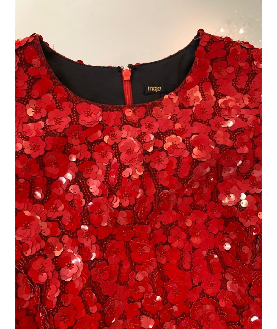 MAJE Красное полиэстеровое коктейльное платье, фото 4
