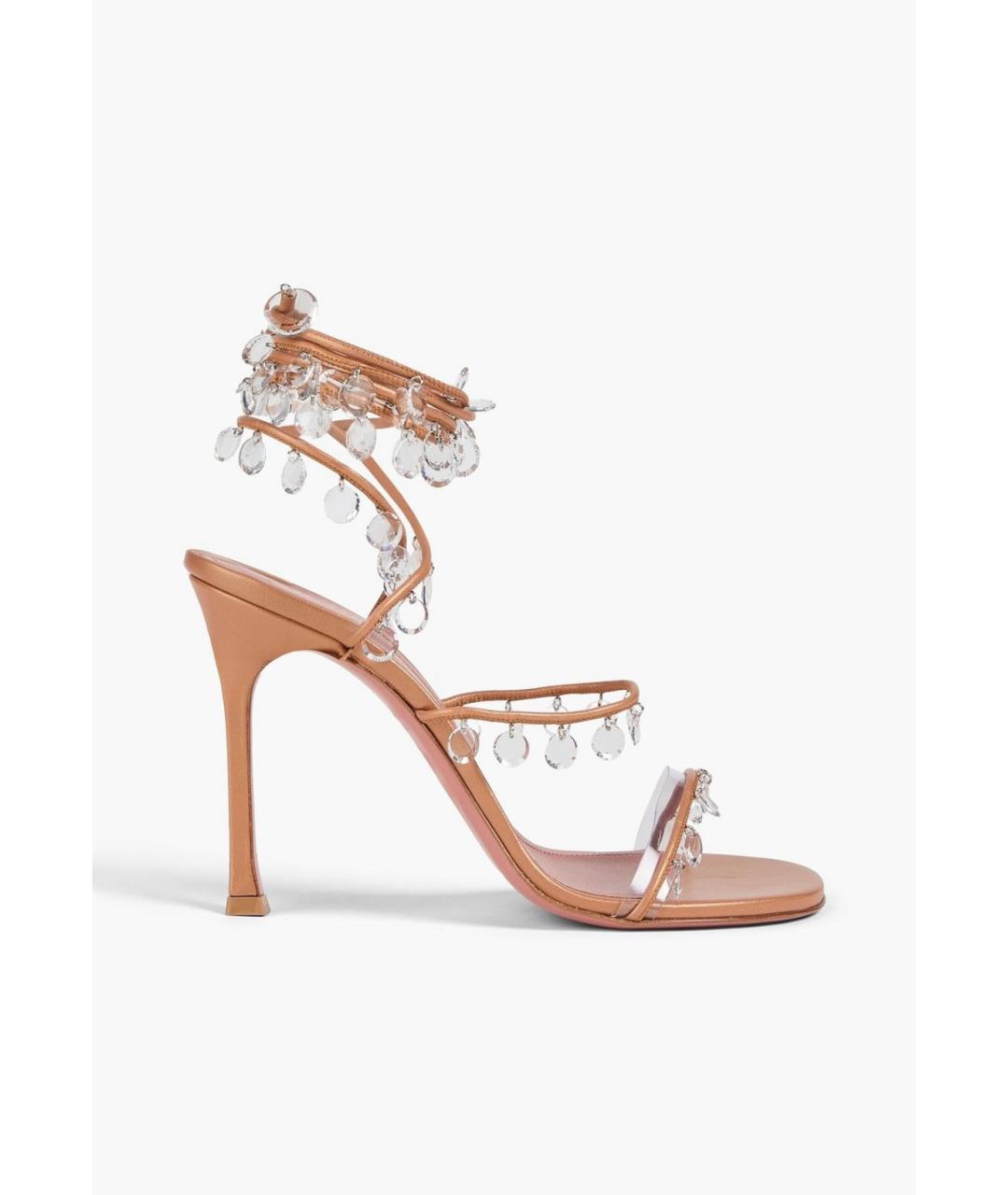 Amina Muaddi Бежевые кожаные босоножки, фото 5