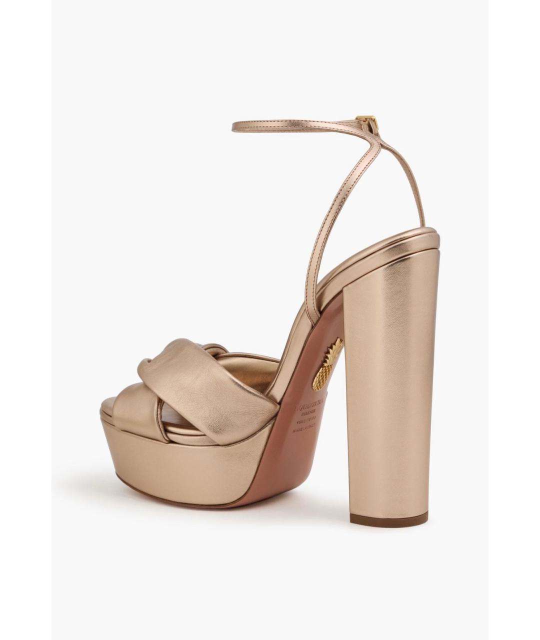 AQUAZZURA Золотые кожаные босоножки, фото 4