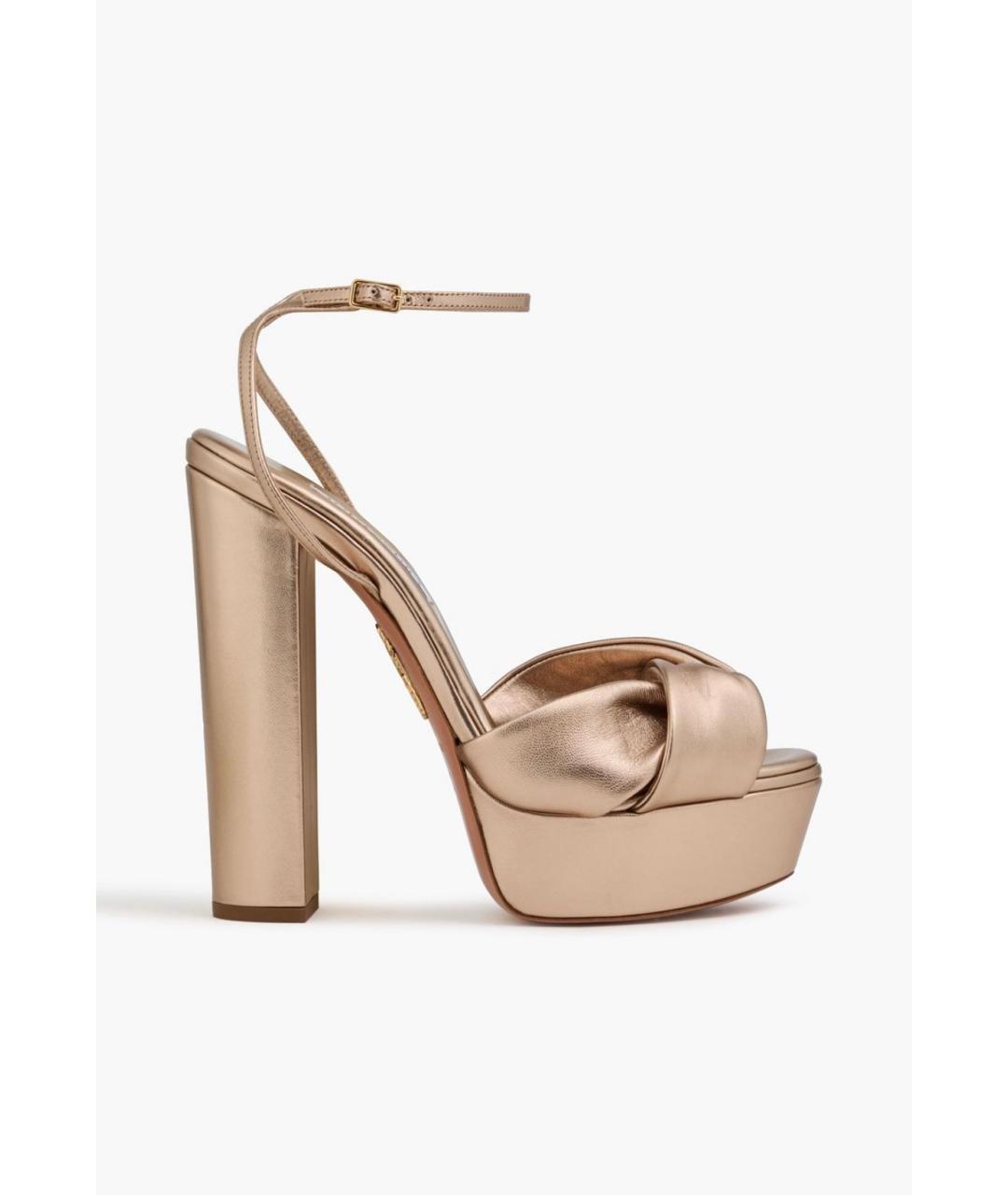 AQUAZZURA Золотые кожаные босоножки, фото 5