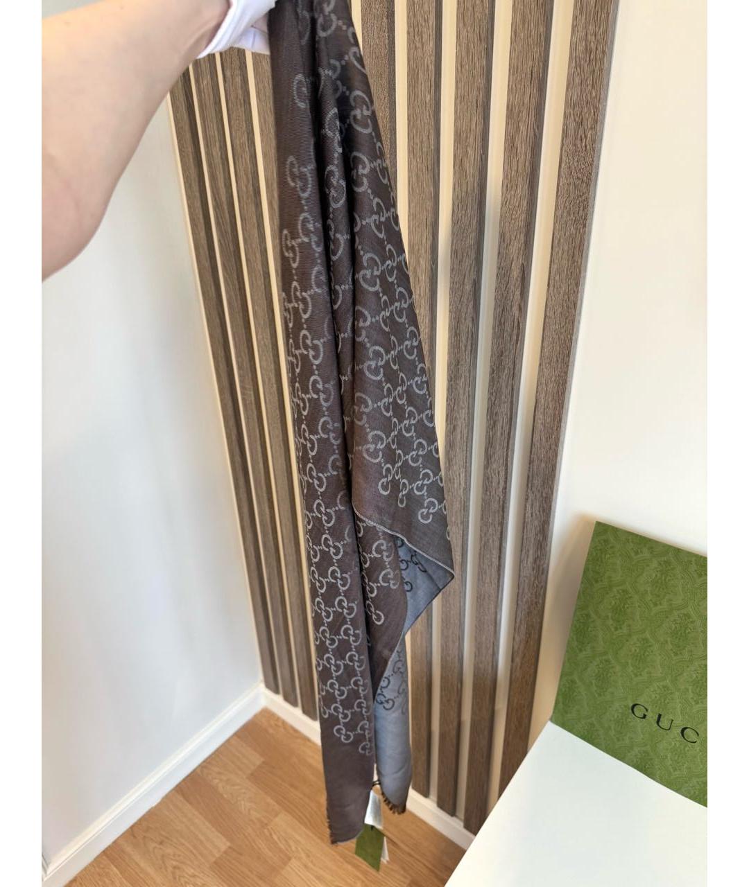 GUCCI Серый шерстяной шарф, фото 5