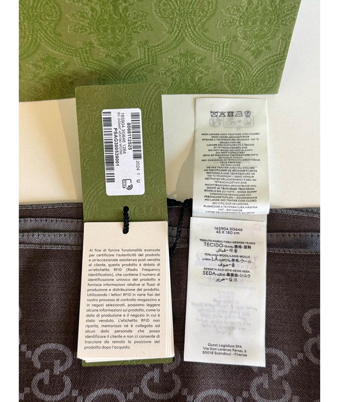 GUCCI Серый шерстяной шарф, фото 8