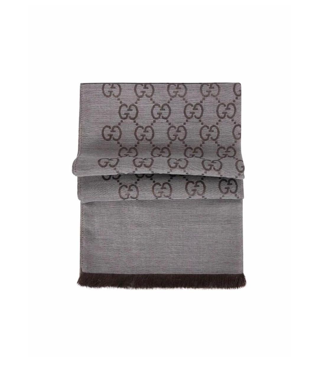 GUCCI Серый шерстяной шарф, фото 1