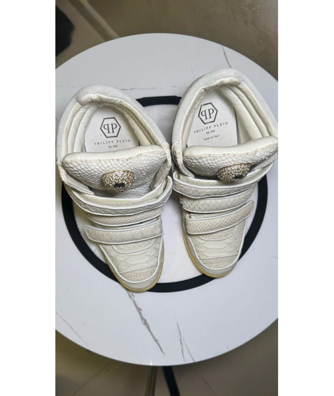 PHILIPP PLEIN Бежевые кожаные кроссовки, фото 3