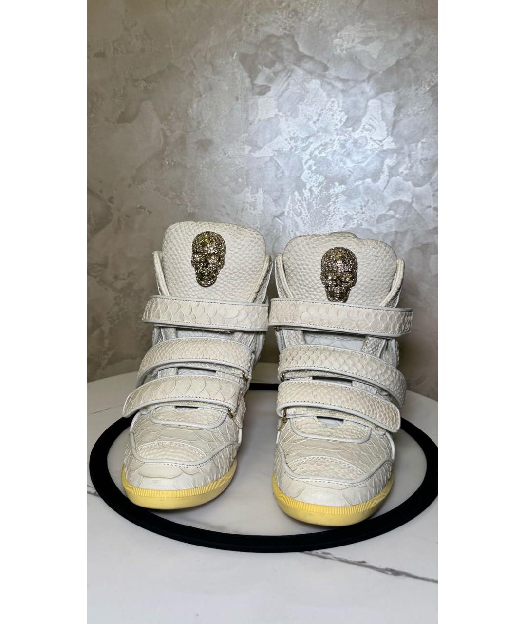 PHILIPP PLEIN Бежевые кожаные кроссовки, фото 2