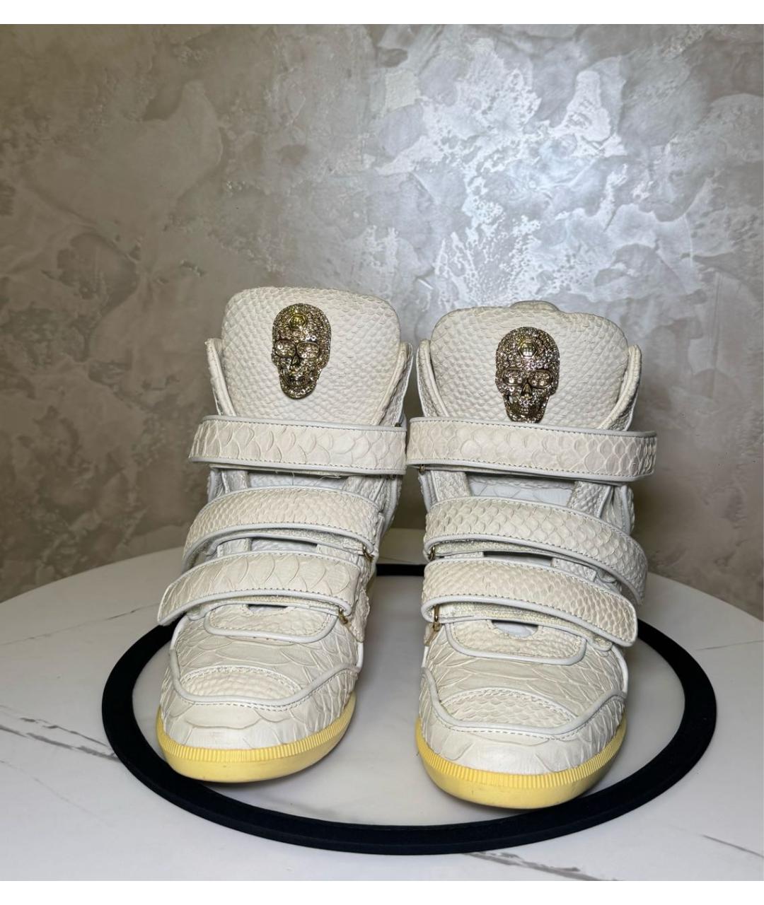 PHILIPP PLEIN Бежевые кожаные кроссовки, фото 6