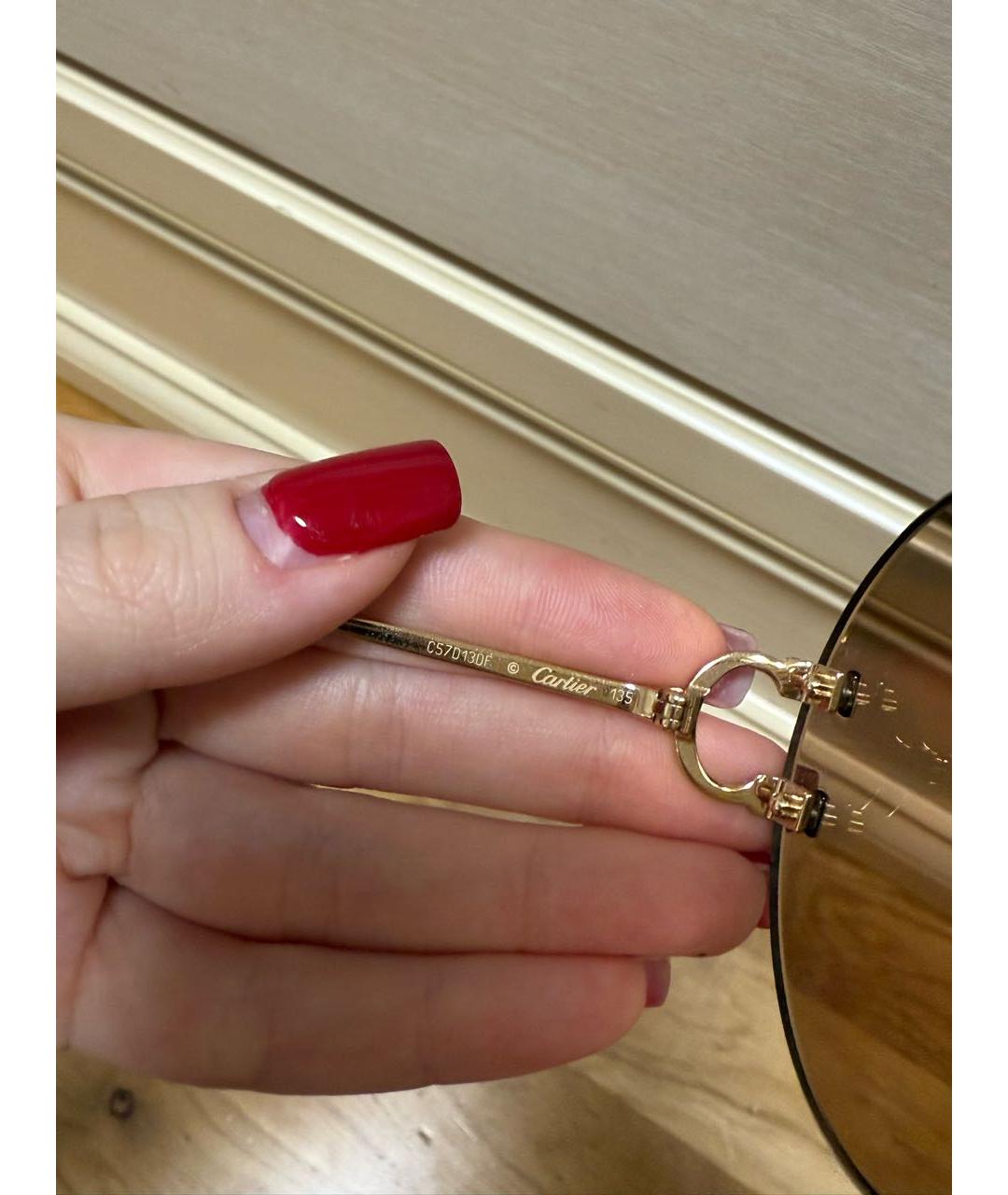 CARTIER Бежевые металлические солнцезащитные очки, фото 3