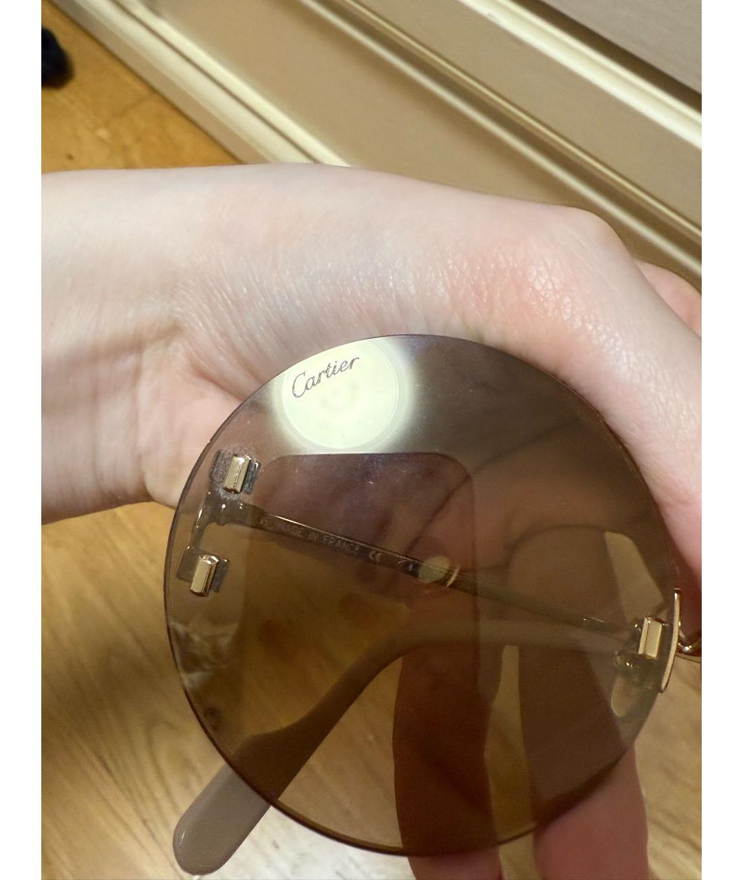 CARTIER Бежевые металлические солнцезащитные очки, фото 4