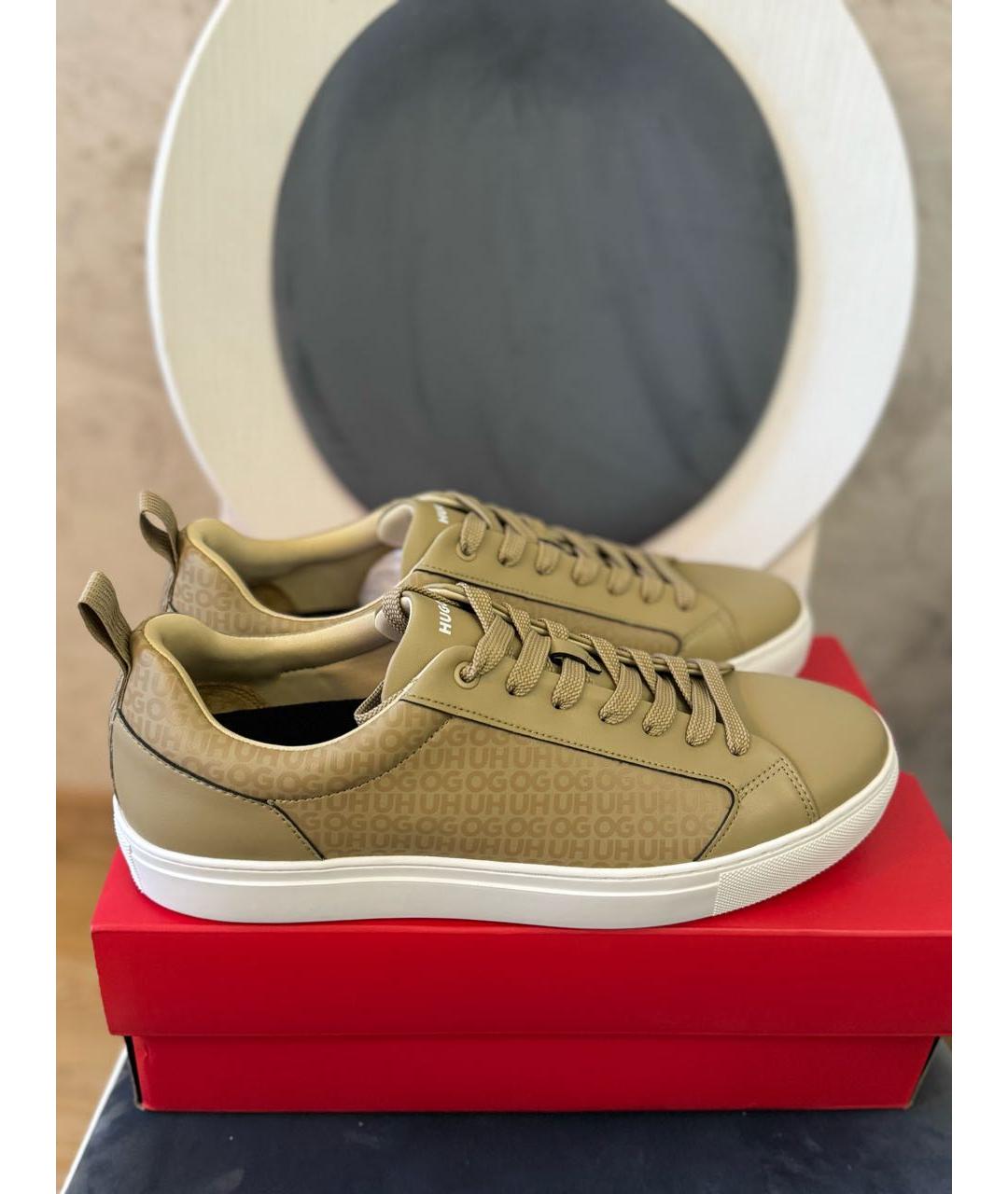 HUGO Бежевые низкие кроссовки / кеды из искусственной кожи, фото 9