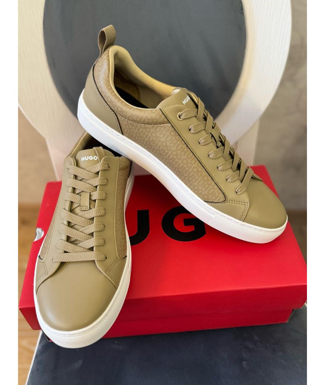 HUGO Бежевые низкие кроссовки / кеды из искусственной кожи, фото 7