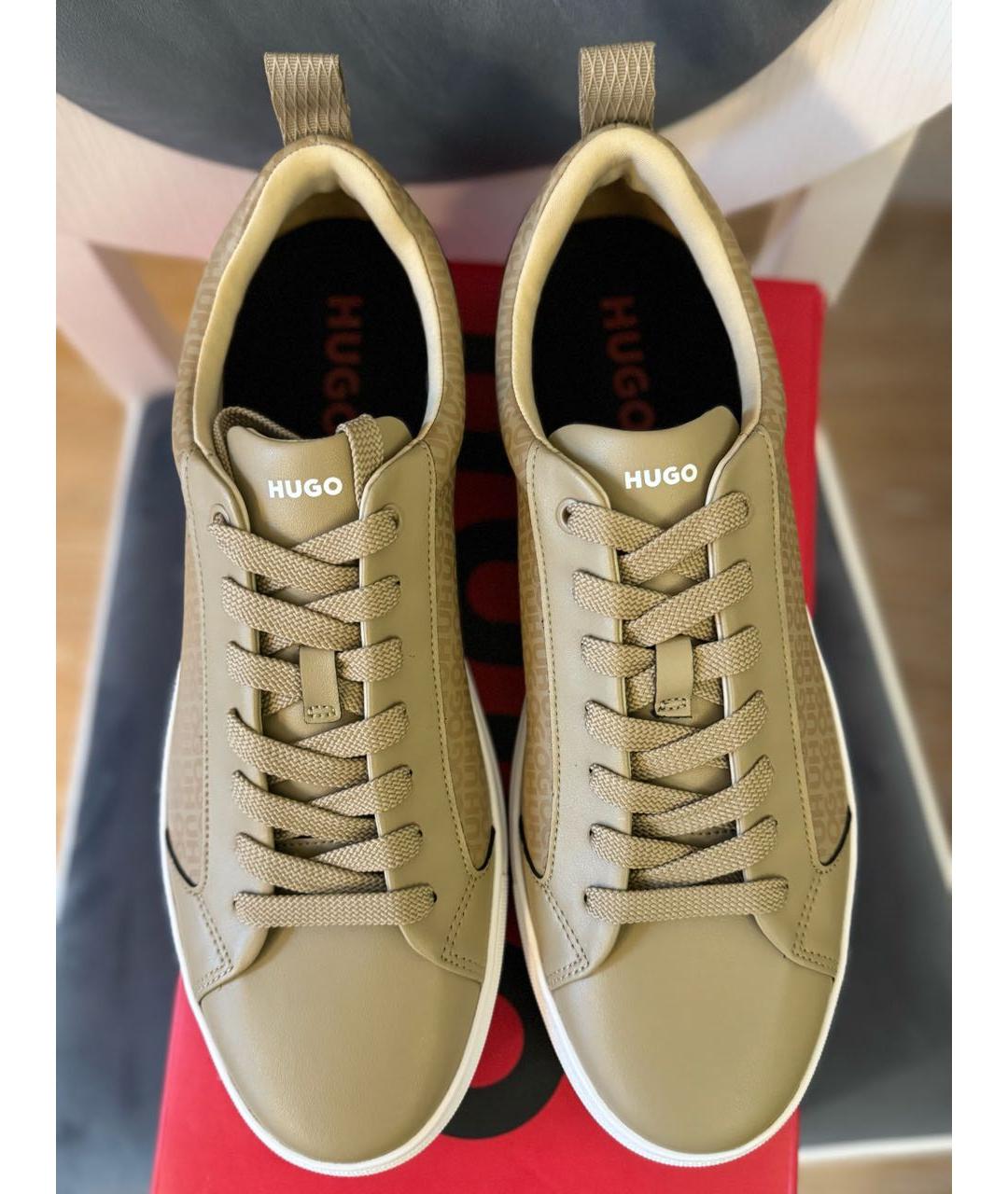 HUGO Бежевые низкие кроссовки / кеды из искусственной кожи, фото 3