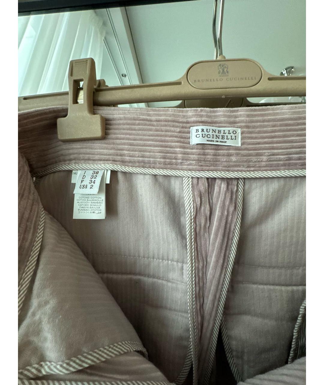 BRUNELLO CUCINELLI Розовые бархатные брюки широкие, фото 5