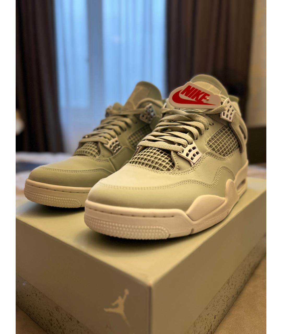 JORDAN Серые кожаные высокие кроссовки / кеды, фото 6