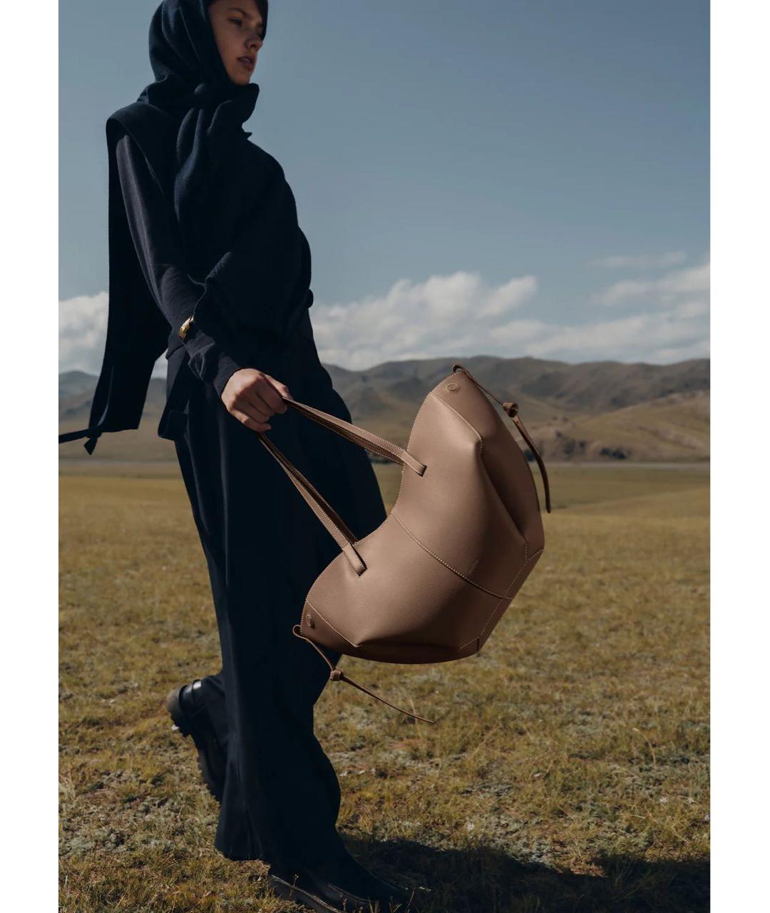 POLENE Коричневая кожаная сумка тоут, фото 4