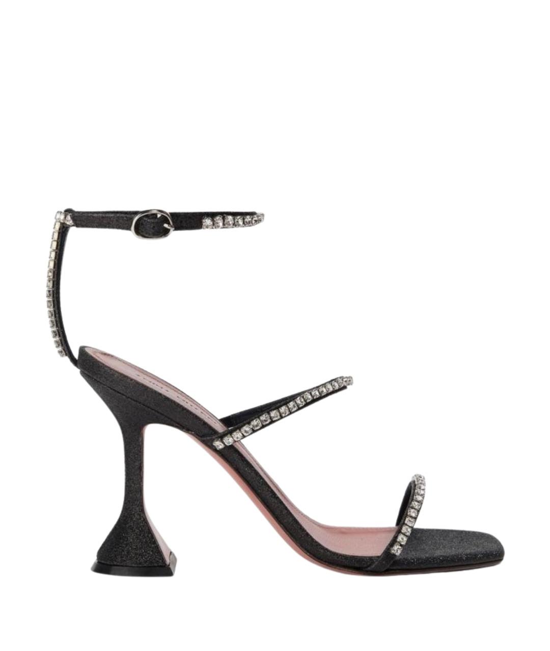 Amina Muaddi Черные кожаные босоножки, фото 1
