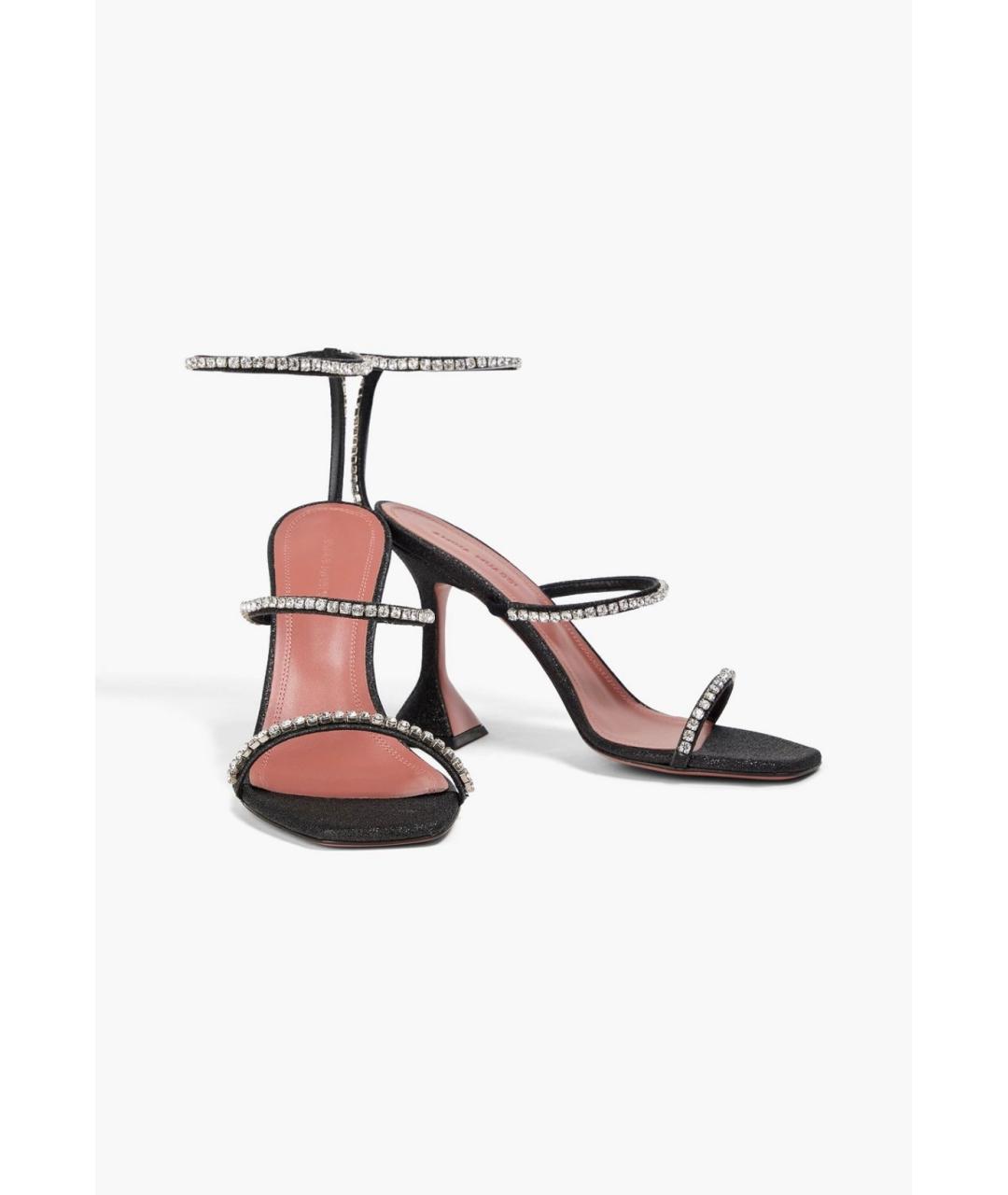 Amina Muaddi Черные кожаные босоножки, фото 2