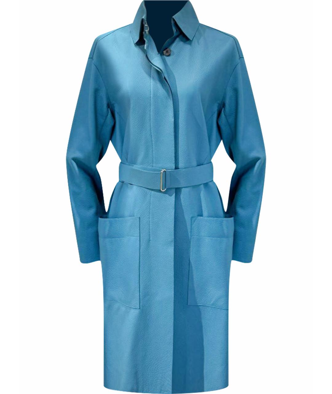 HERMES Голубое кожаное пальто, фото 1