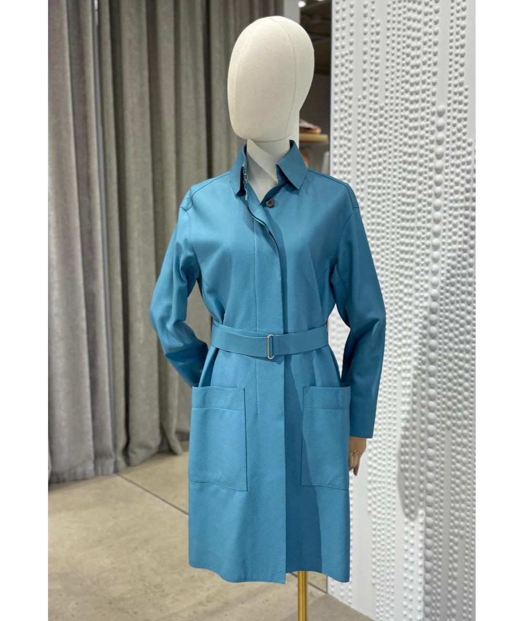 HERMES Голубое кожаное пальто, фото 3