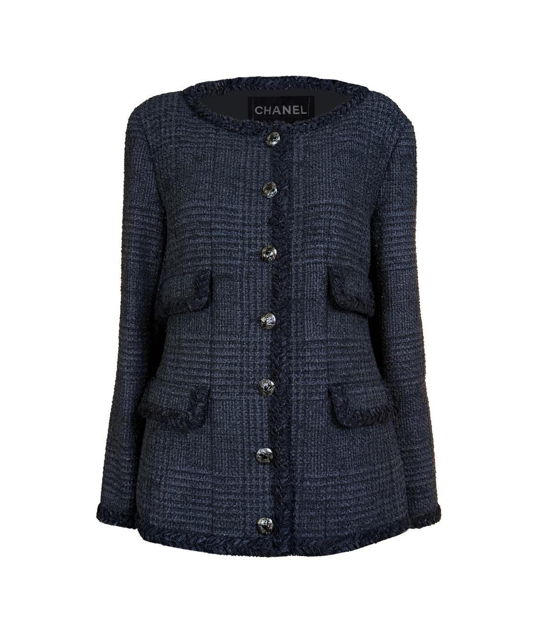 CHANEL Темно-синий твидовый жакет/пиджак, фото 1