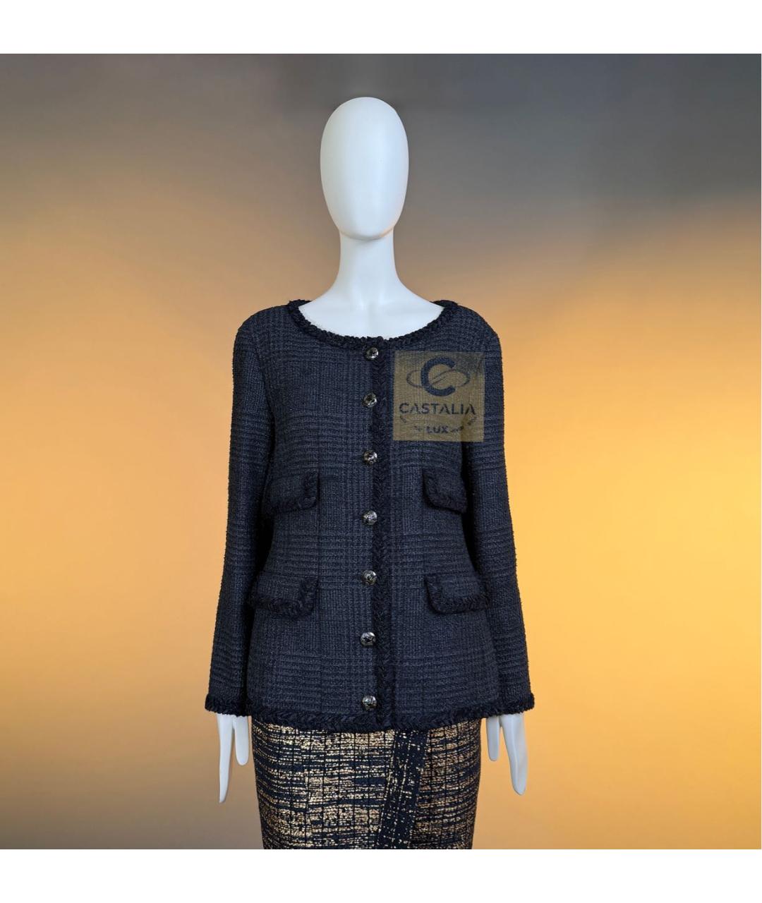 CHANEL Темно-синий твидовый жакет/пиджак, фото 5