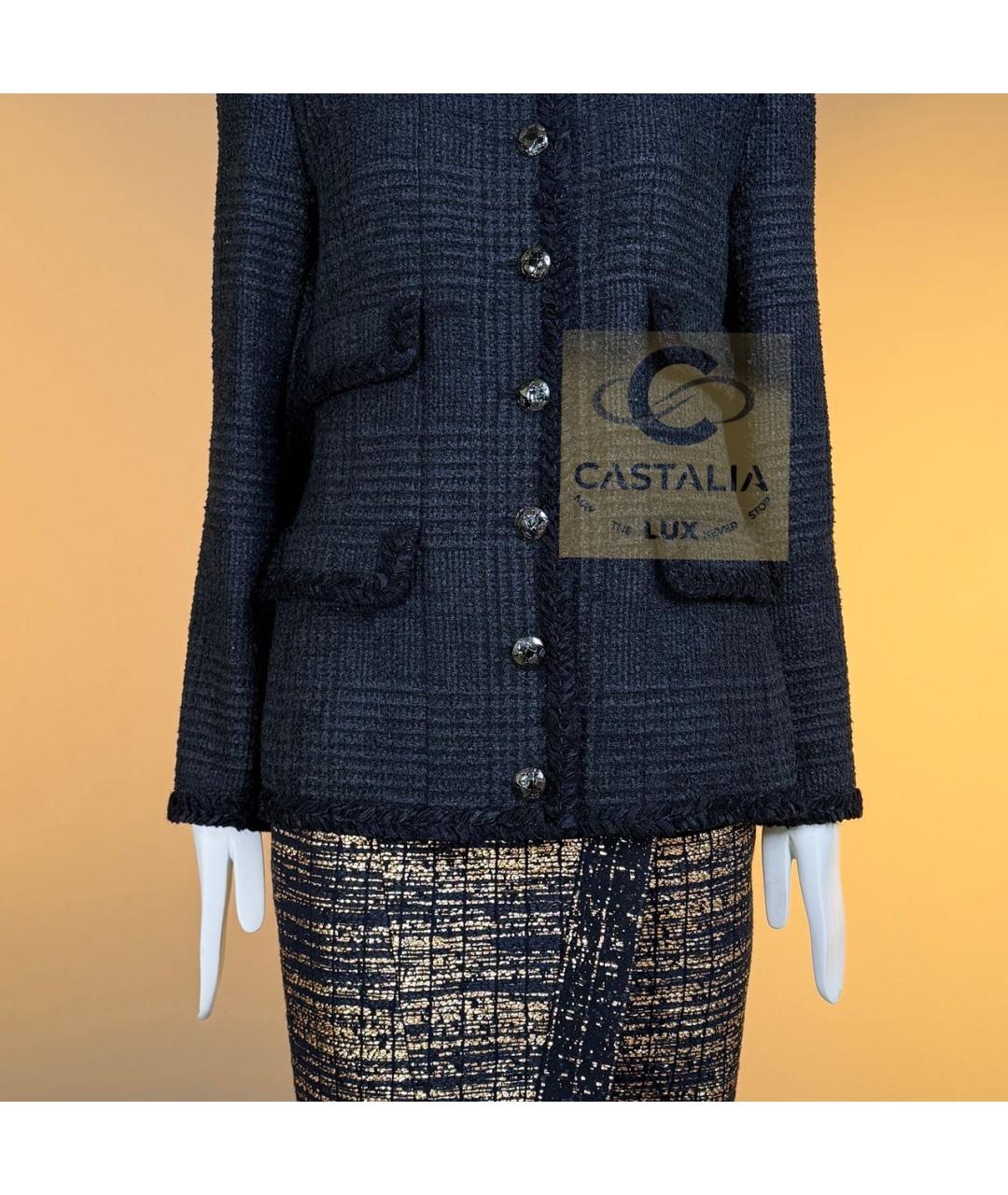 CHANEL Темно-синий твидовый жакет/пиджак, фото 8